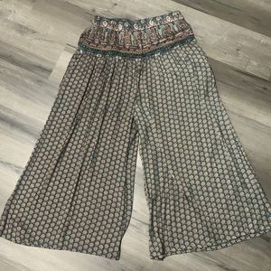 Anthropology silk cropped wide leg pants